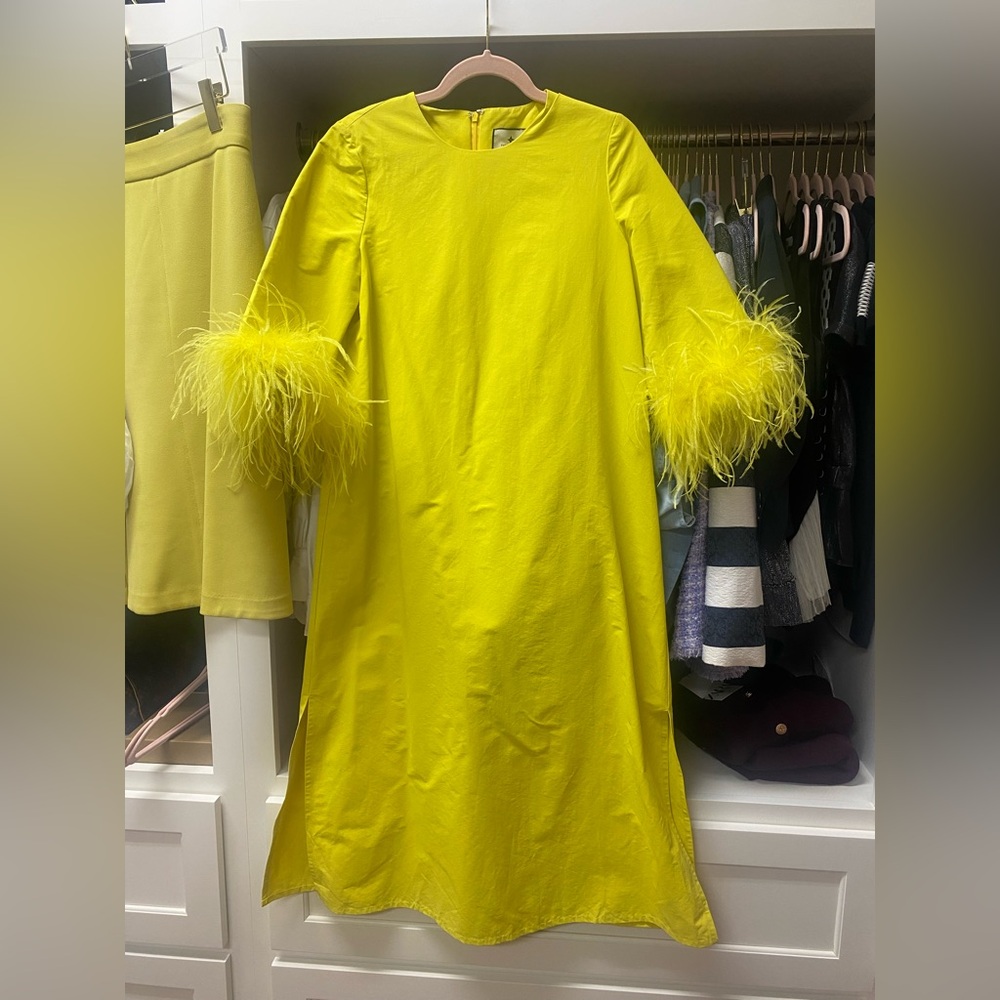 Tuckernuck Yellow Feather-Cuff A-Line Dress